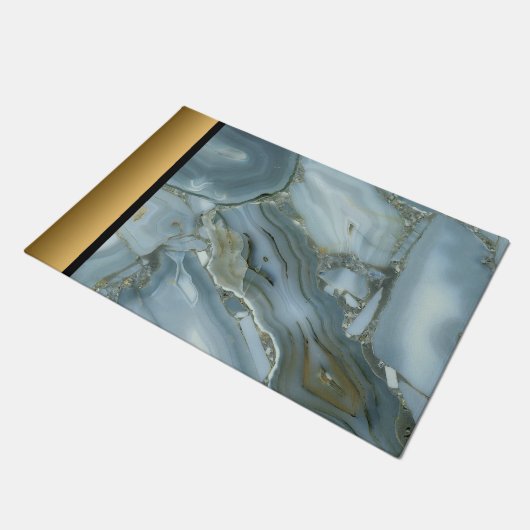 Elegantes Design Blau Grau-Marmormuster Fußmatte (Schrägansicht)