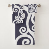 Elegantes Design, Blumenmuster, marineblau, weiß Badhandtuch Set (Insitu)