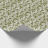 Elegantes Design, Blumenmuster, olivgrün, weiß Geschenkpapier (Ecke)