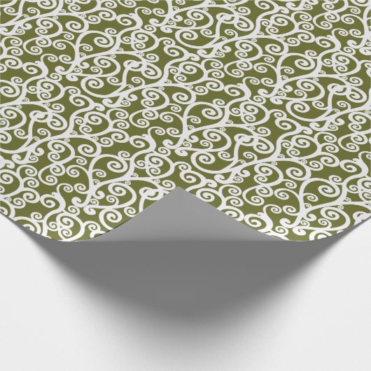 Elegantes Design, Blumenmuster, olivgrün, weiß Geschenkpapier (Ecke)