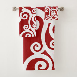 Elegantes Design, Blumenmuster, rot, weiß Badhandtuch Set