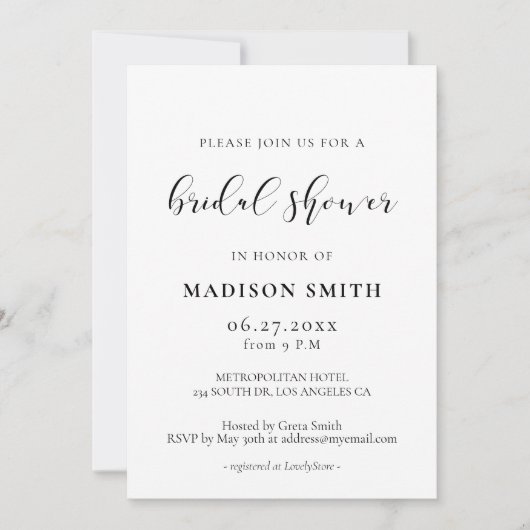 Elegantes Design Bridal Dusche Einladung (Vorderseite)