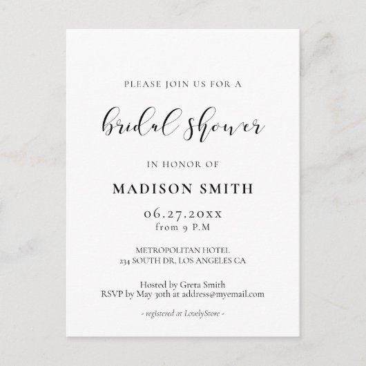 Elegantes Design Bridal Dusche Einladung Postkarte (Vorderseite)