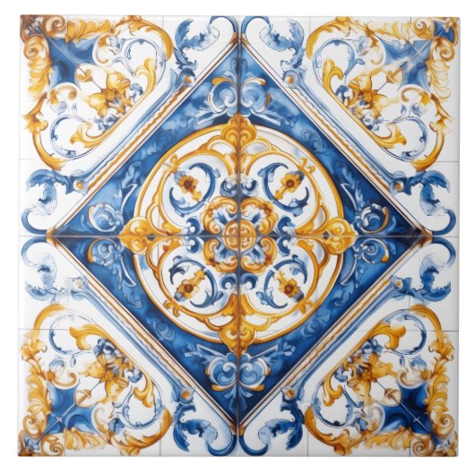 Elegantes Design der Blauen und goldenen Tile Fliese (Vorderseite)