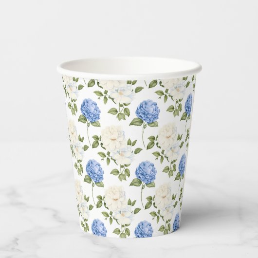 Elegantes Design der Blue Hydragea-Blume Pappbecher (Rückseite)