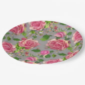 Elegantes Design der französischen Rose Garden Pappteller (Schrägansicht)