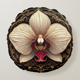 Elegantes Design der goldenen Orchidee Rundes Kissen