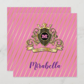 Elegantes Design in Gold und Rosa Monagram Einladung (Vorne/Hinten)