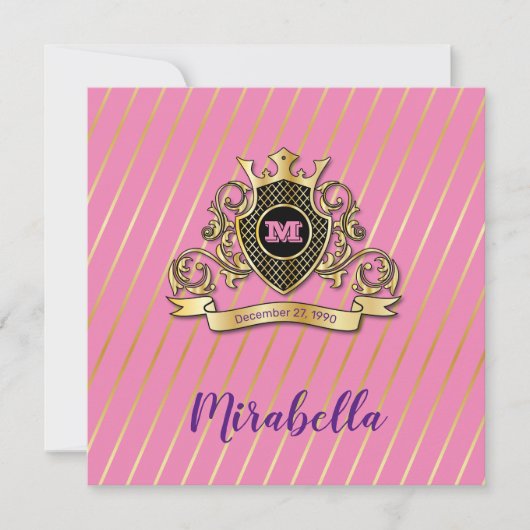 Elegantes Design in Gold und Rosa Monagram Einladung (Vorderseite)