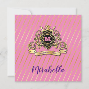 Elegantes Design in Gold und Rosa Monagram Einladung