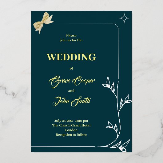 ELEGANTES DESIGN MIT DUNKELBLAUEM HINTERGRUND FOLIENEINLADUNG (Vorderseite)