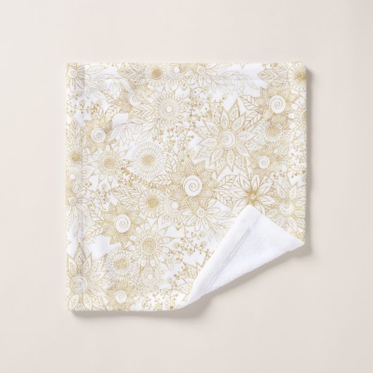 Elegantes Design mit goldenen Blumendoodles Badhandtuch Set (Waschlappen)