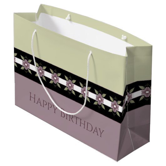 Elegantes Design mit Pflaumendesign Große Geschenktüte (Rückseite Schrägansicht)