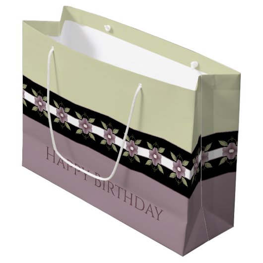 Elegantes Design mit Pflaumendesign Große Geschenktüte (Vorderseite Schrägansicht)