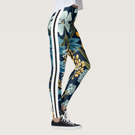 Elegantes Design Navy Blumen für das Training Leggings (Rechts)