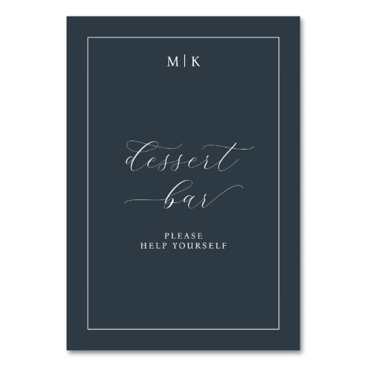 Elegantes Dessertbar-Schild in Navy Tischnummer (Vorderseite)