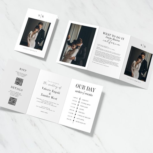 Elegantes detailliertes Foto Tri-Fold Hochzeitsein Dreifach-gefaltete Programmkarte