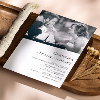 Elegantes Diagonal-Foto mit Black Serif Wedding Einladung