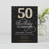 Elegantes Diamantgold schwarz 50. Geburtstag Einladung (Stehend Vorderseite)