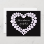Elegantes Diamantherz Save the Date schwarz-weiß Ankündigungspostkarte (Vorne/Hinten)