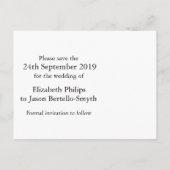 Elegantes Diamantherz Save the Date schwarz-weiß Ankündigungspostkarte (Rückseite)