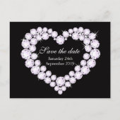 Elegantes Diamantherz Save the Date schwarz-weiß Ankündigungspostkarte (Vorderseite)