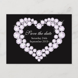 Elegantes Diamantherz Save the Date schwarz-weiß Ankündigungspostkarte