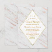 Elegantes Diamond Rose Gold Marble Brautparty Einladung (Vorne/Hinten)