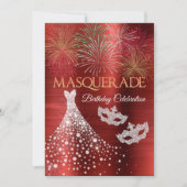 Elegantes Diamond Rotes Glam Masquerade Einladung (Vorderseite)