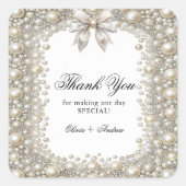 Elegantes Diamonds and Pearls Brautparty Quadratischer Aufkleber (Vorderseite)