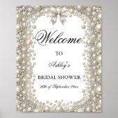 Elegantes Diamonds & Pearls Brautparty Willkommen Poster (Vorne)