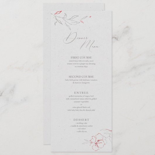 Elegantes Dinner-Menü mit schlichten grauen und ro Menükarte (Vorne/Hinten)