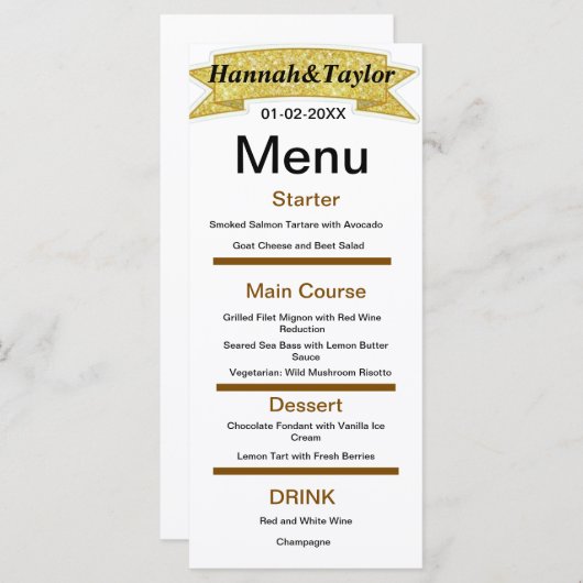 Elegantes Dinner-Party-Menü Menükarte (Vorne/Hinten)