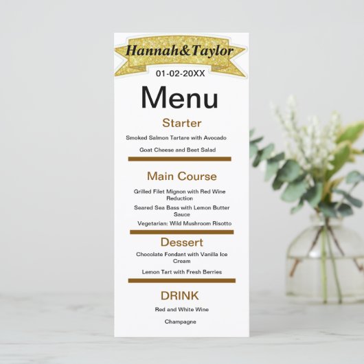 Elegantes Dinner-Party-Menü Menükarte (Stehend Vorderseite)