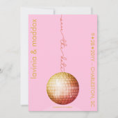 Elegantes Disco Ball Foto Pink Gold QR Code Hochze Save The Date (Vorderseite)
