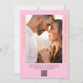 Elegantes Disco Ball Foto Pink Gold QR Code Hochze Save The Date (Rückseite)