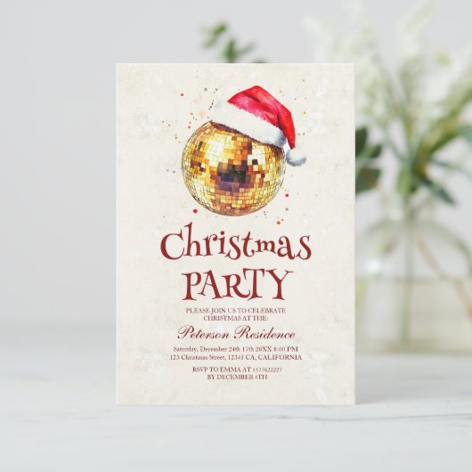 Elegantes Disco Ball New Year's Eve Party Einladung (Stehend Vorderseite)