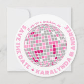 Elegantes Disco Ball Rosa Save The Date (Vorderseite)