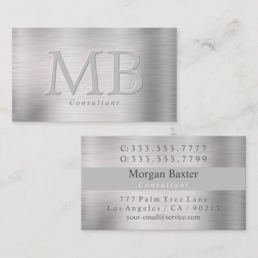 Elegantes DIY Monogramm, gebürsteter Stahl Visitenkarte (Vorne/Hinten)