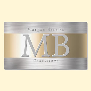 Elegantes DIY-Monogramm Name, gebürsteter Stahl & Magnetische Visitenkarte