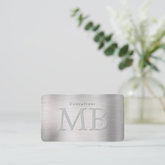 Elegantes DIY Monogramm, Name, gebürsteter Stahl Visitenkarte (Stehend Vorderseite)