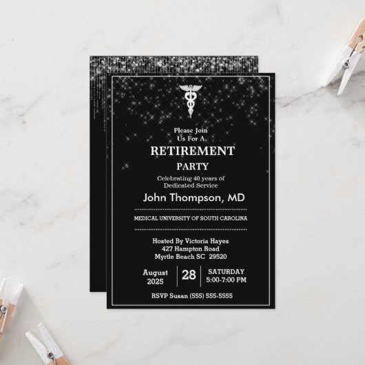 Elegantes Doctor Retirement Party String Lights Einladung (Vorderseite/Rückseite Beispiel)