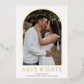 Elegantes Dome Shape Foto Save the Date Real Gold Folieneinladung (Vorderseite)