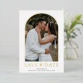 Elegantes Dome Shape Foto Save the Date Real Gold Folieneinladung (Stehend vorne)