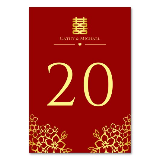 Elegantes doppeltes Glück Chinesische Hochzeit mit Tischnummer (Rückseite)