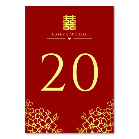 Elegantes doppeltes Glück Chinesische Hochzeit mit Tischnummer (Vorderseite)