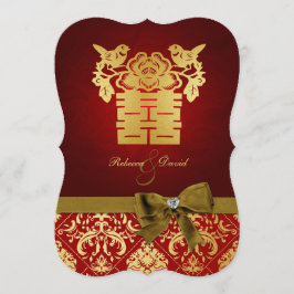 Elegantes doppeltes Glück in Rot und Gold Einladung