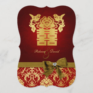 Elegantes doppeltes Glück in Rot und Gold Einladung