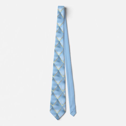 Elegantes Dragon Scale Baby Blue Gold Muster Krawatte (Vorderseite)