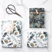Elegantes Dragonflies Blaues Muster Geschenkpapier Set